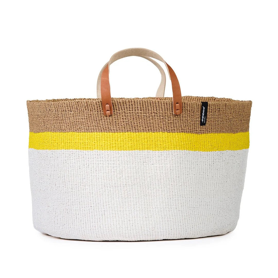 Kiondo Floor basket | Top stripe yellow XXL