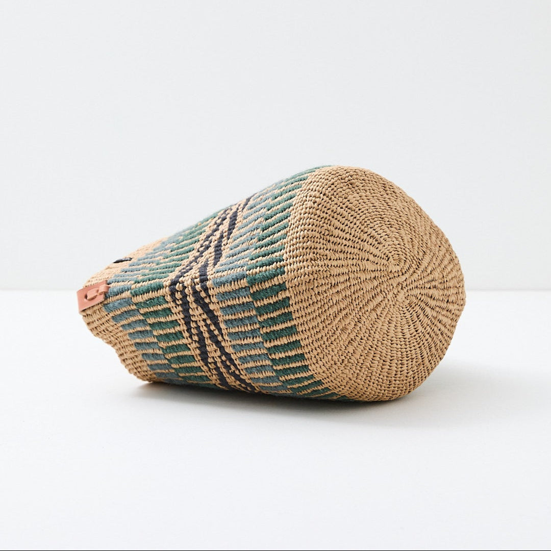 Pamba basket with handle | Green pattern weave S
