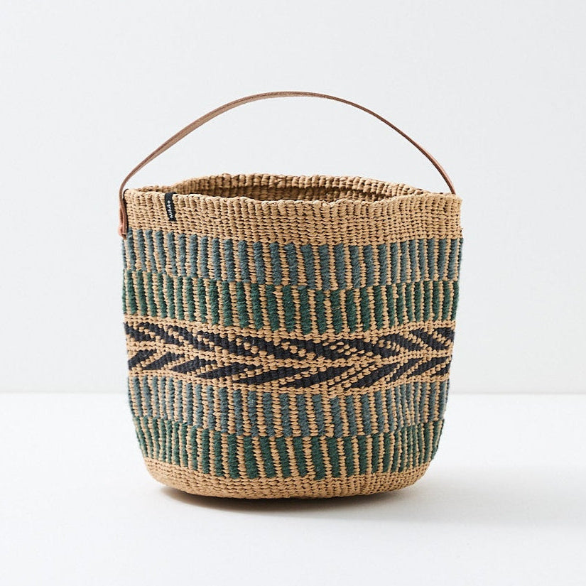 Pamba basket with handle | Green pattern weave S