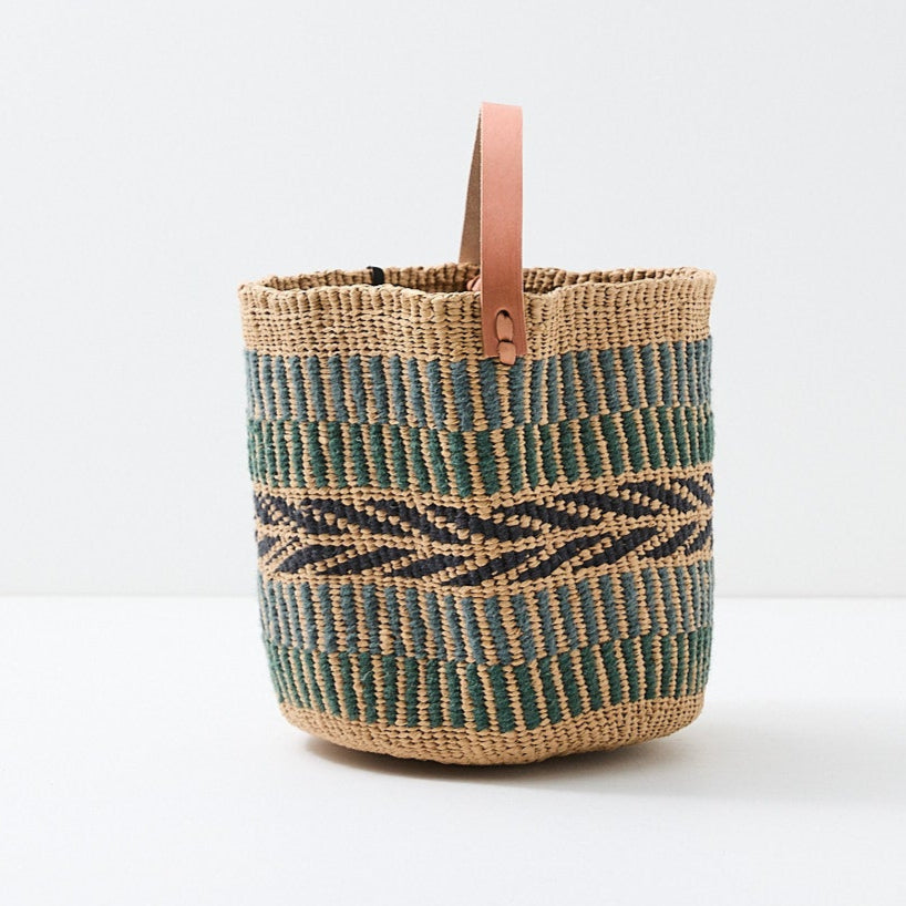 Pamba basket with handle | Green pattern weave S