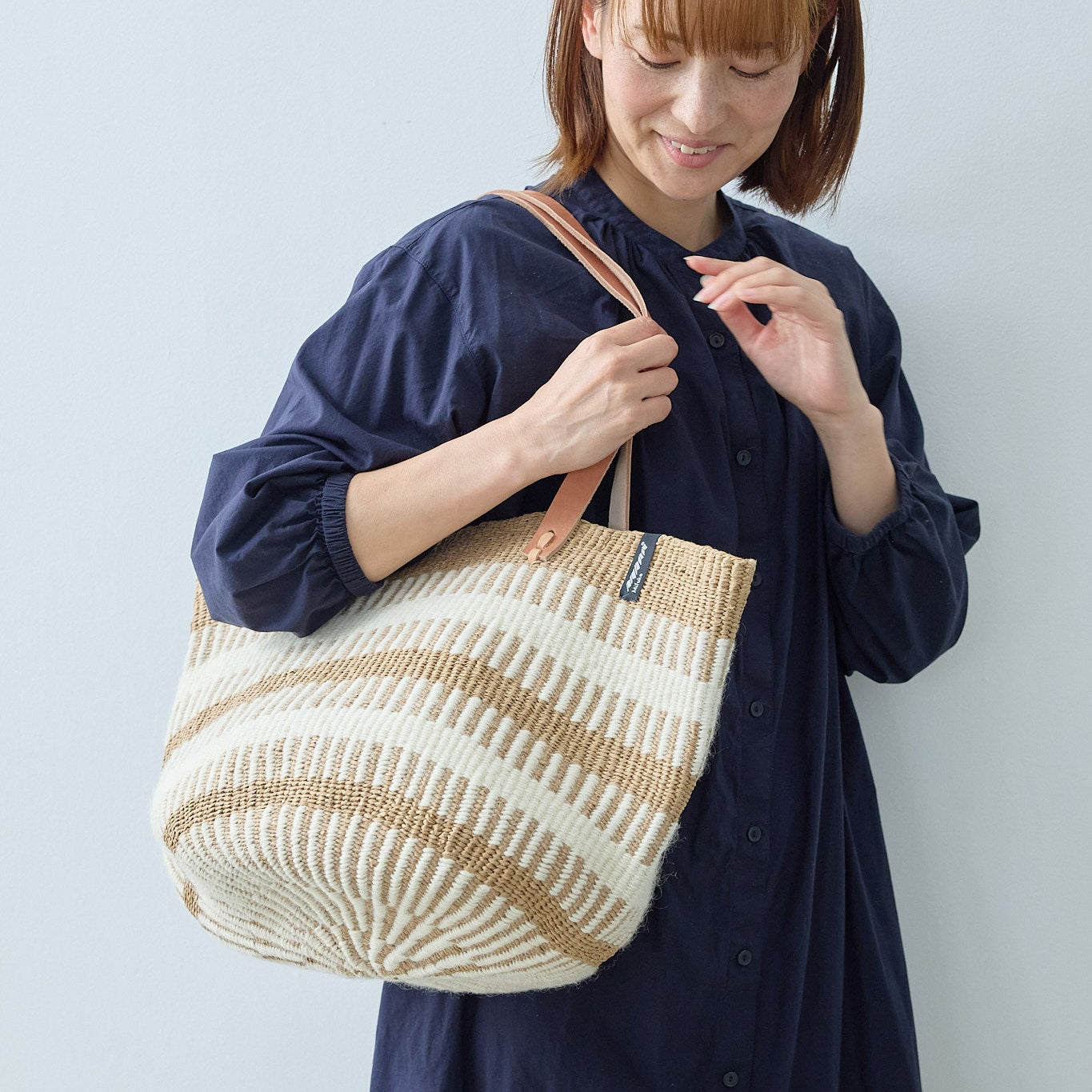 Pamba shopper basket | White rib weave M
