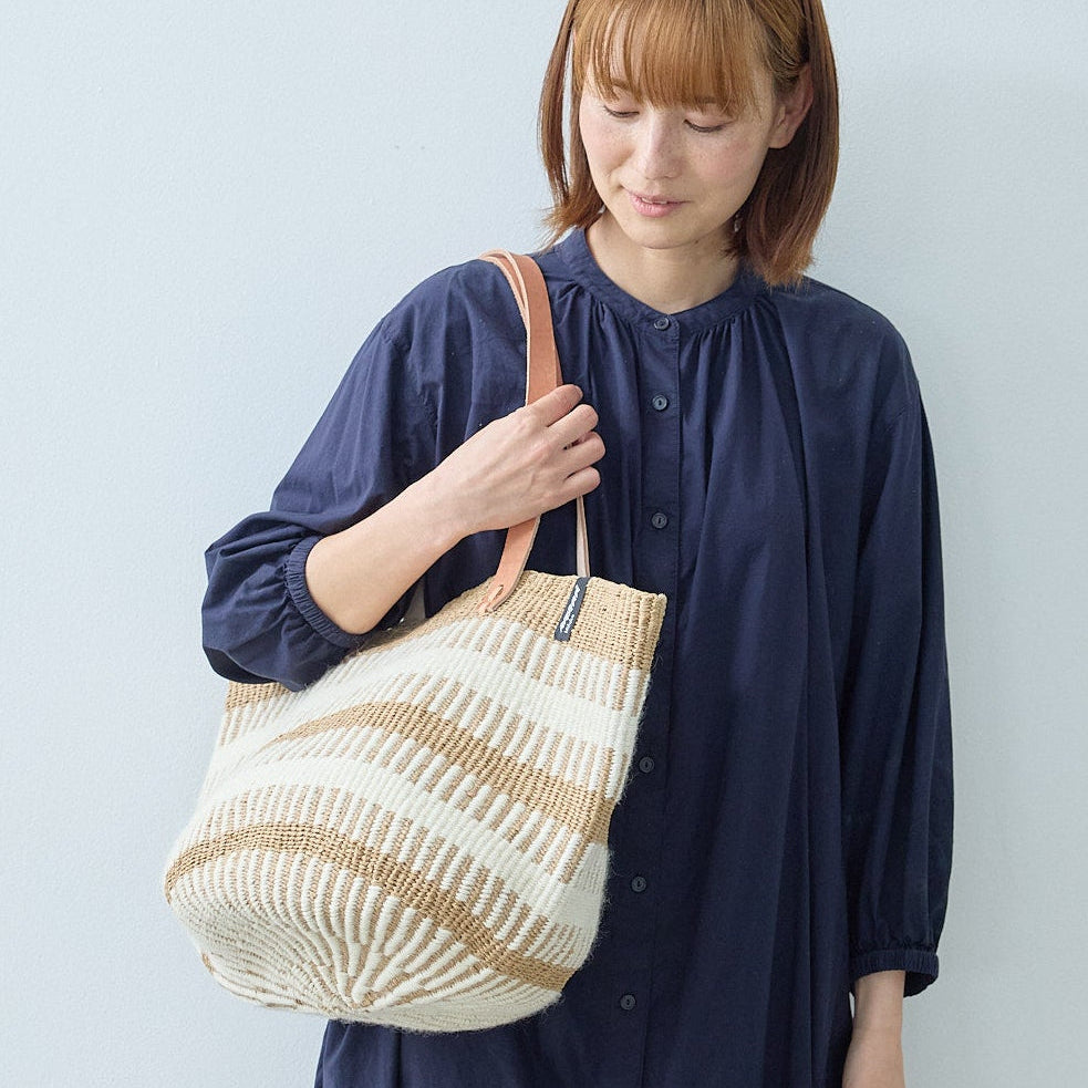 Pamba shopper basket | White rib weave M