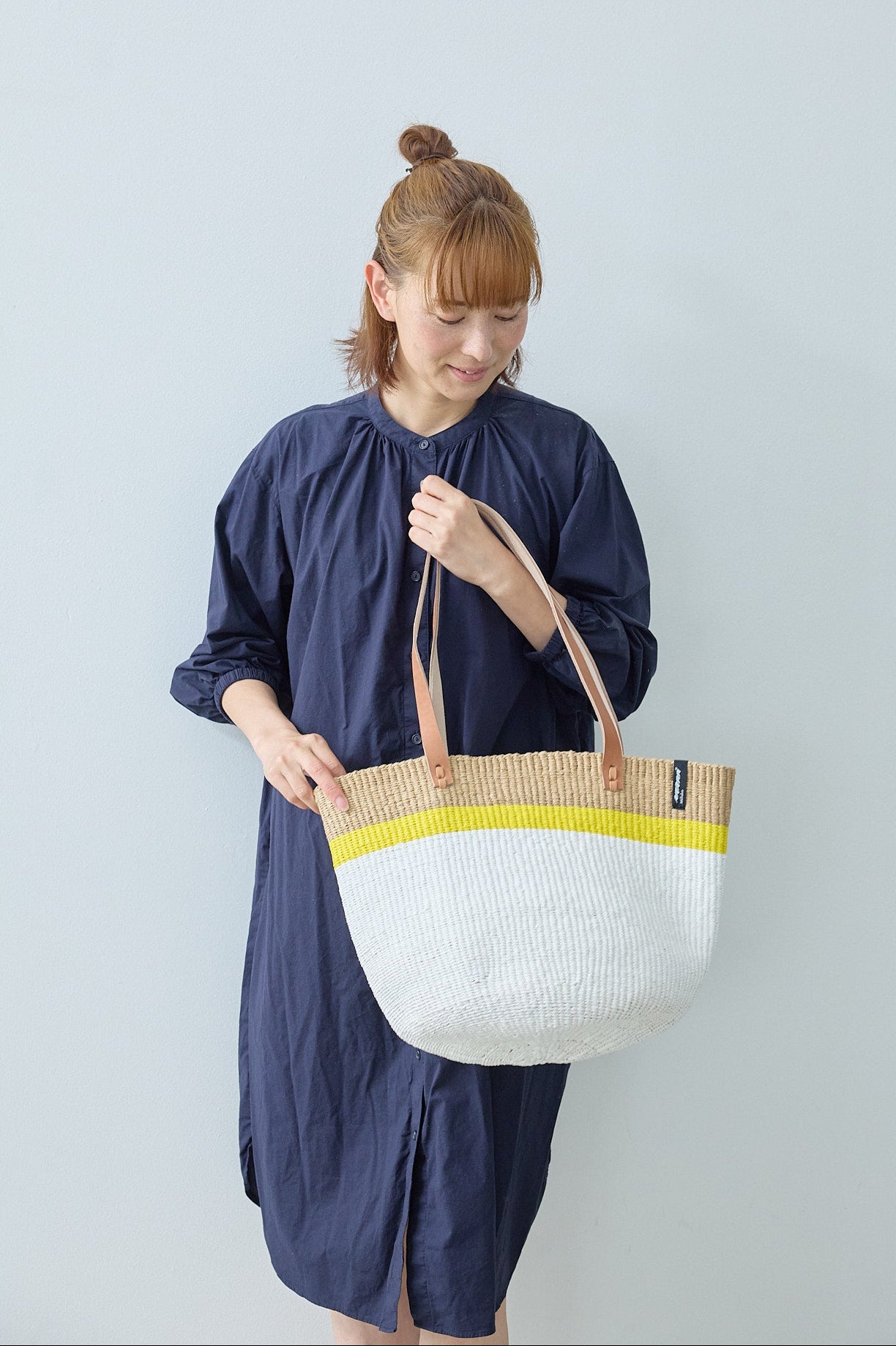 Kiondo Shopper basket | Top stripe yellow M