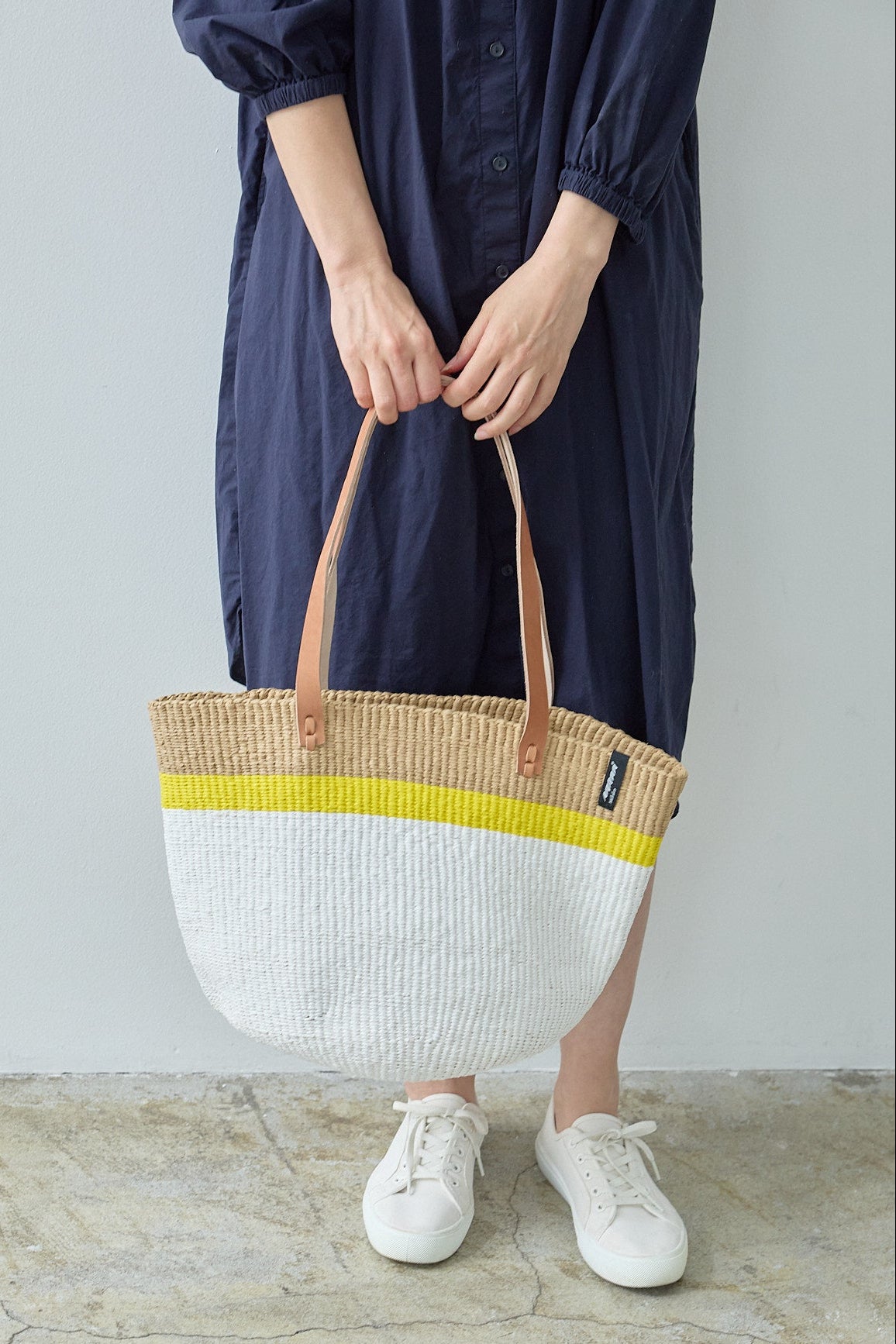 Kiondo Shopper basket | Top stripe yellow M