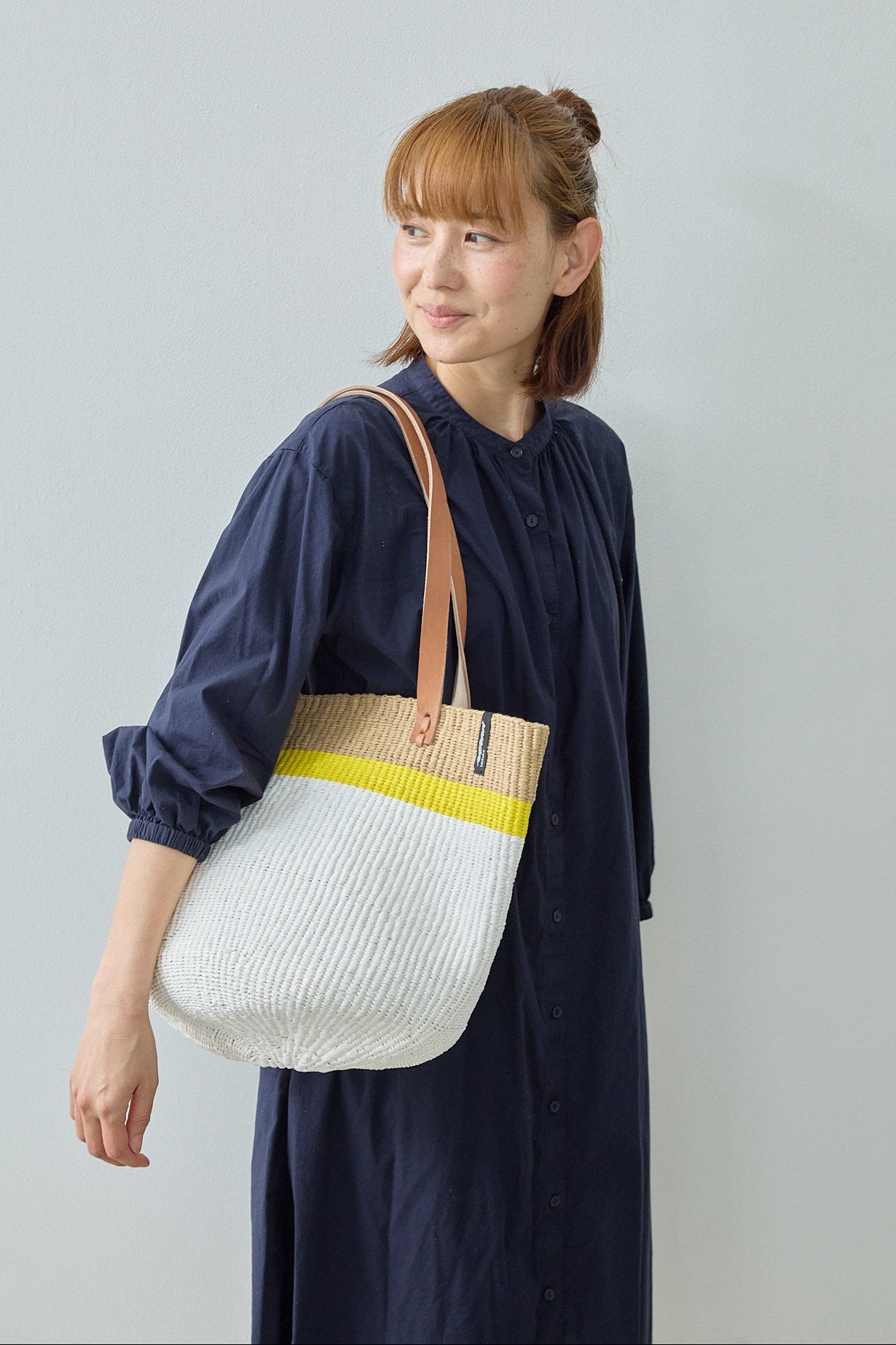 Kiondo Shopper basket | Top stripe yellow M