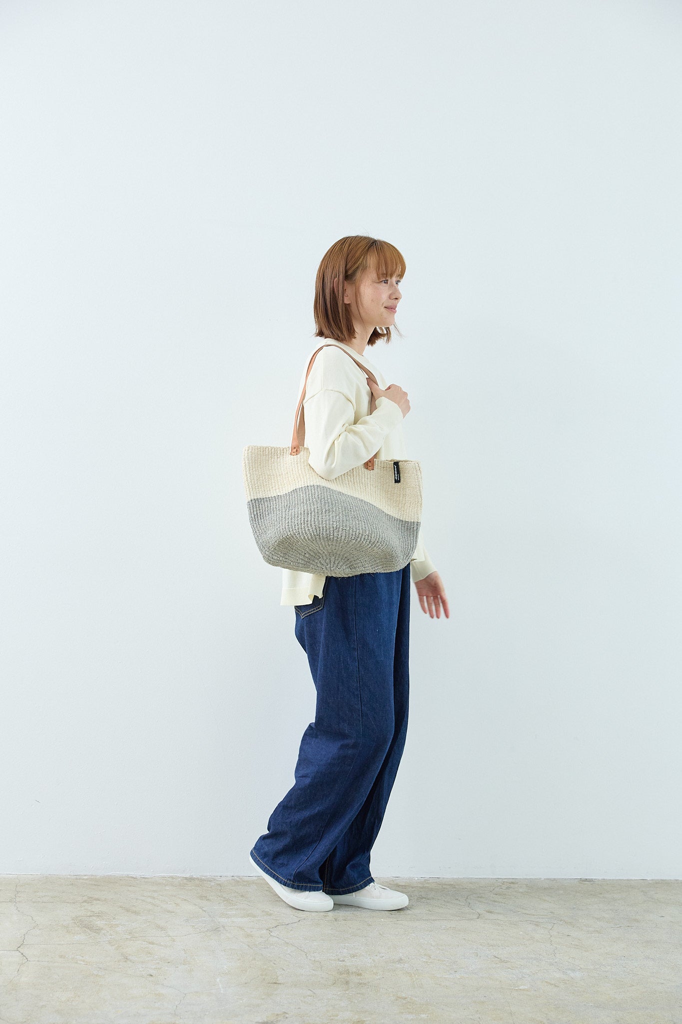 Kiondo shopper basket| Natural and Light grey duo M