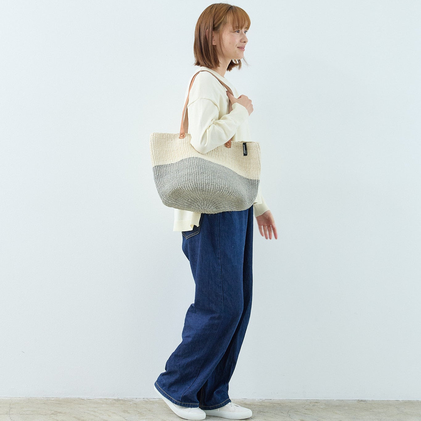 Kiondo shopper basket| Natural and Light grey duo M