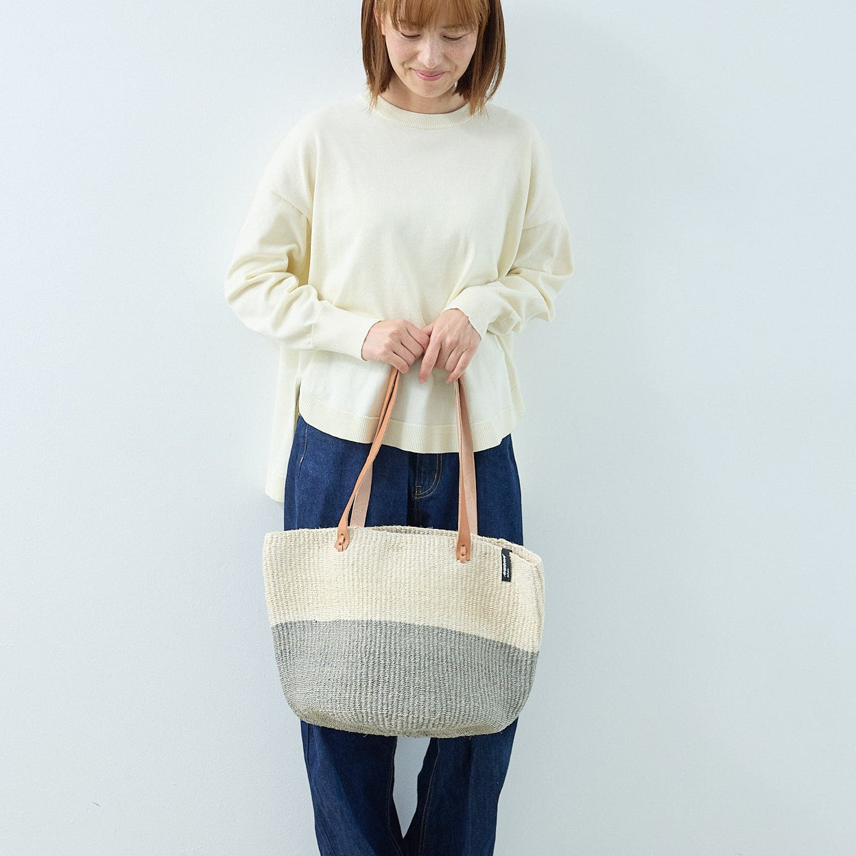 Kiondo shopper basket| Natural and Light grey duo M