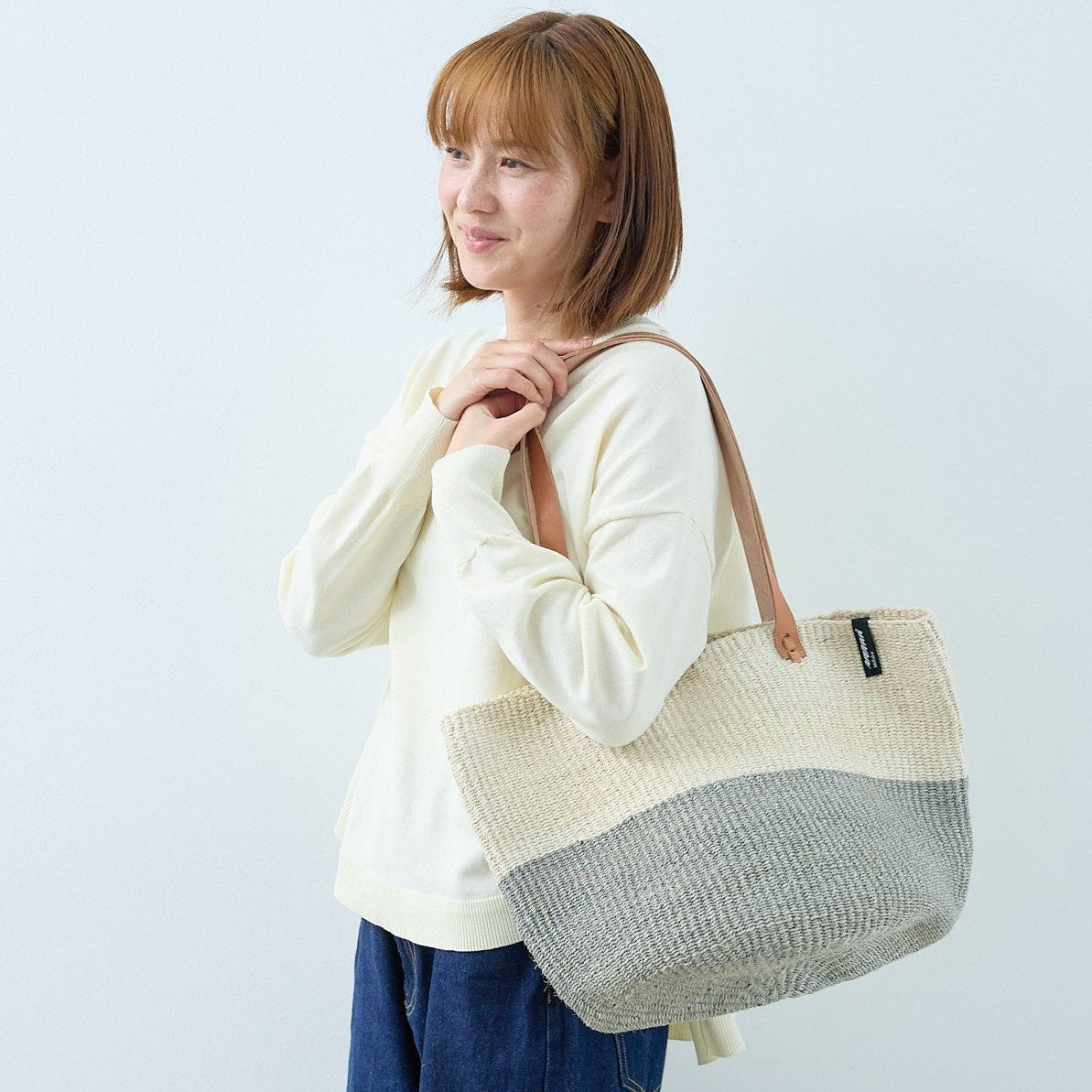 Kiondo shopper basket| Natural and Light grey duo M