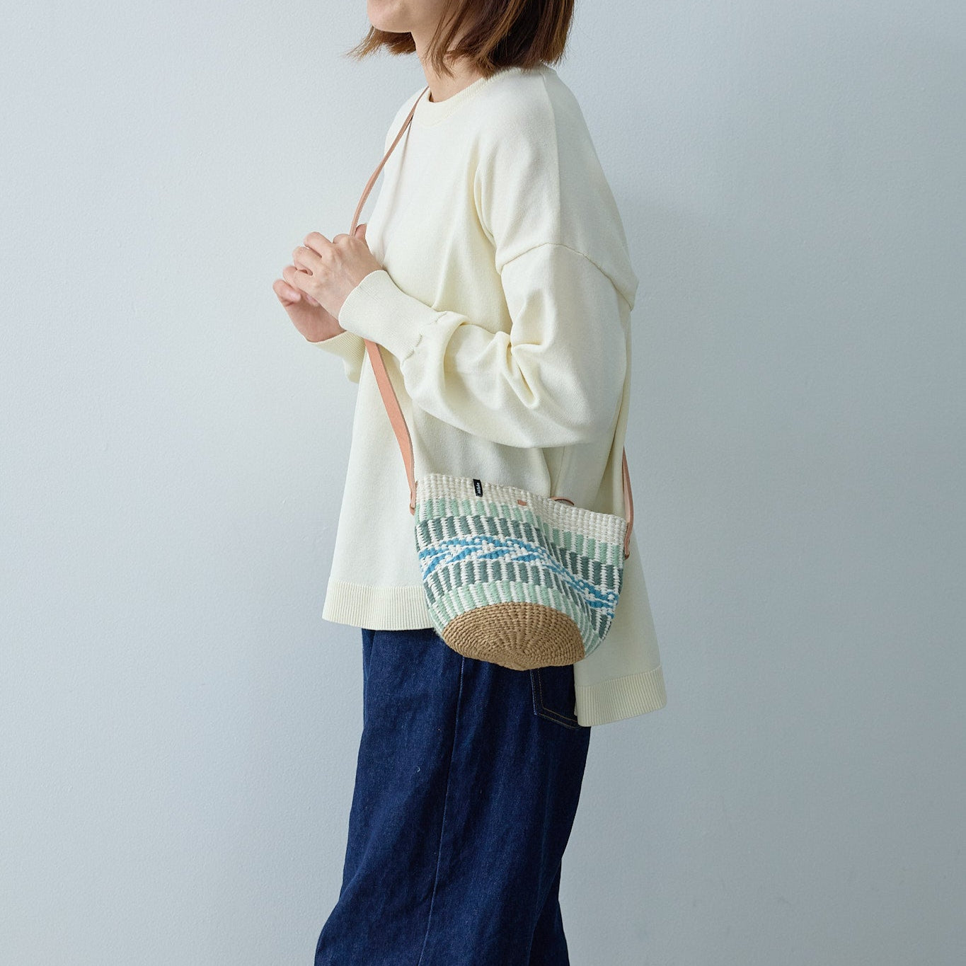 Pamba shopper basket | Light green pattern weave XS