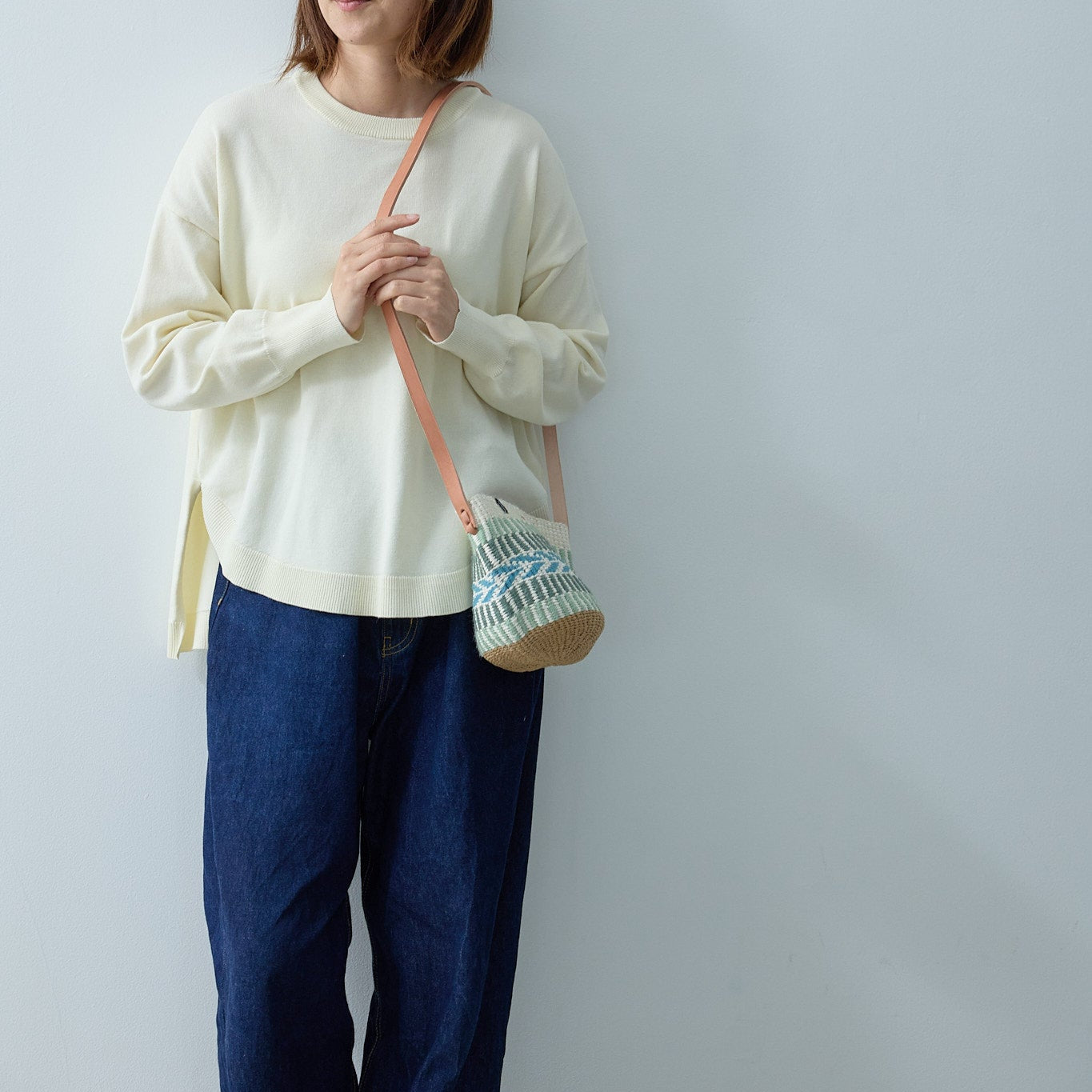 Pamba shopper basket | Light green pattern weave XS