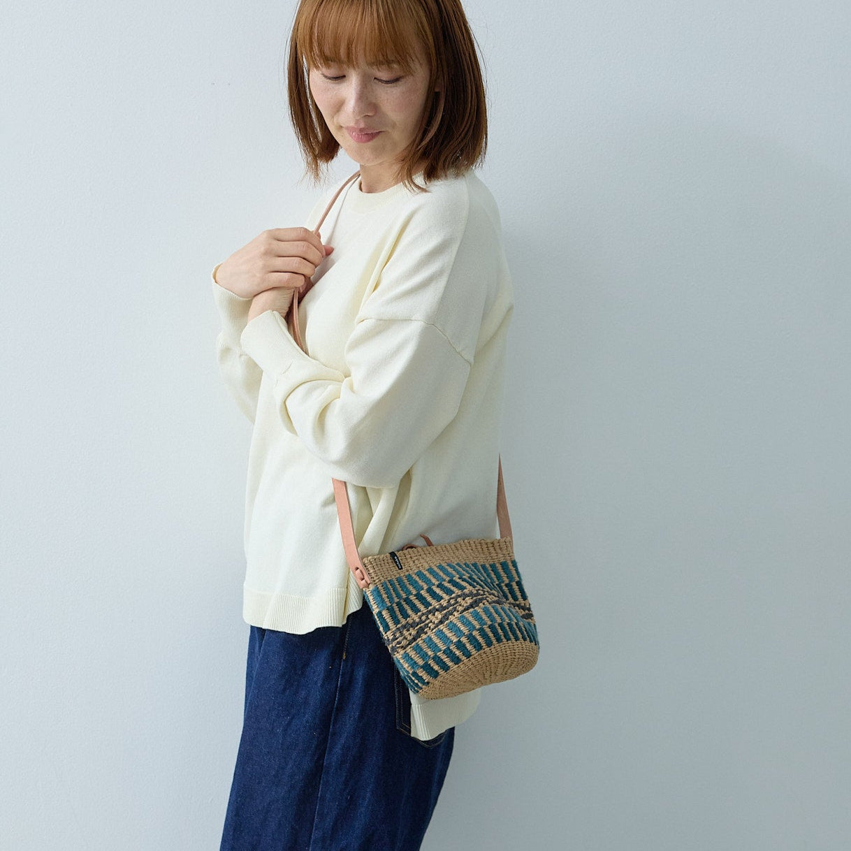 Pamba shopper basket | Green pattern weave XS