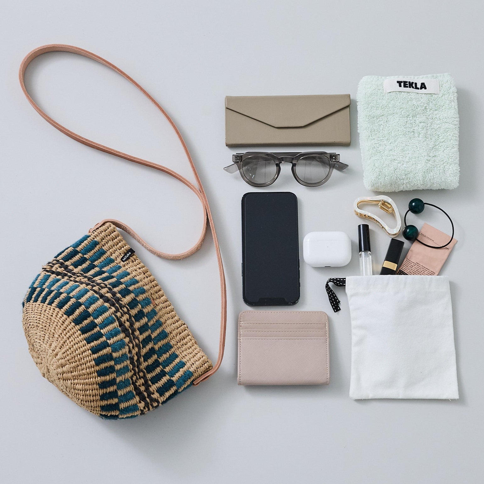 Pamba shopper basket | Green pattern weave XS