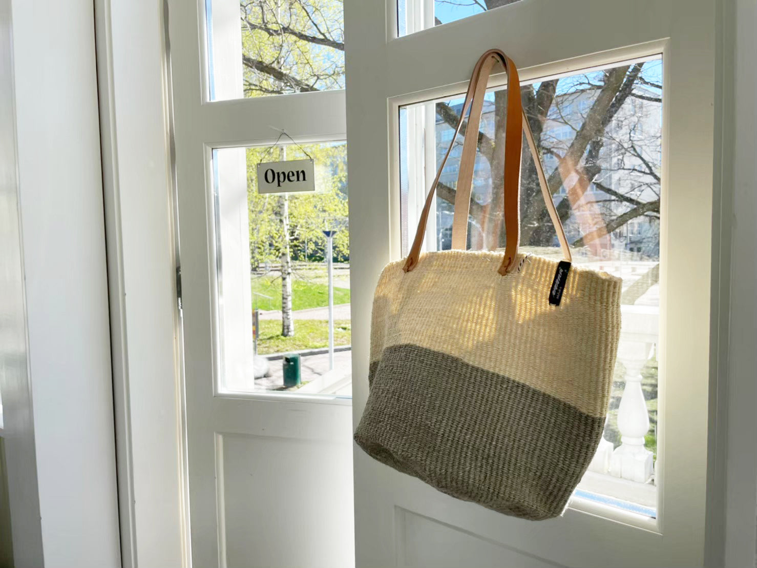 Kiondo shopper basket| Natural and Light grey duo M