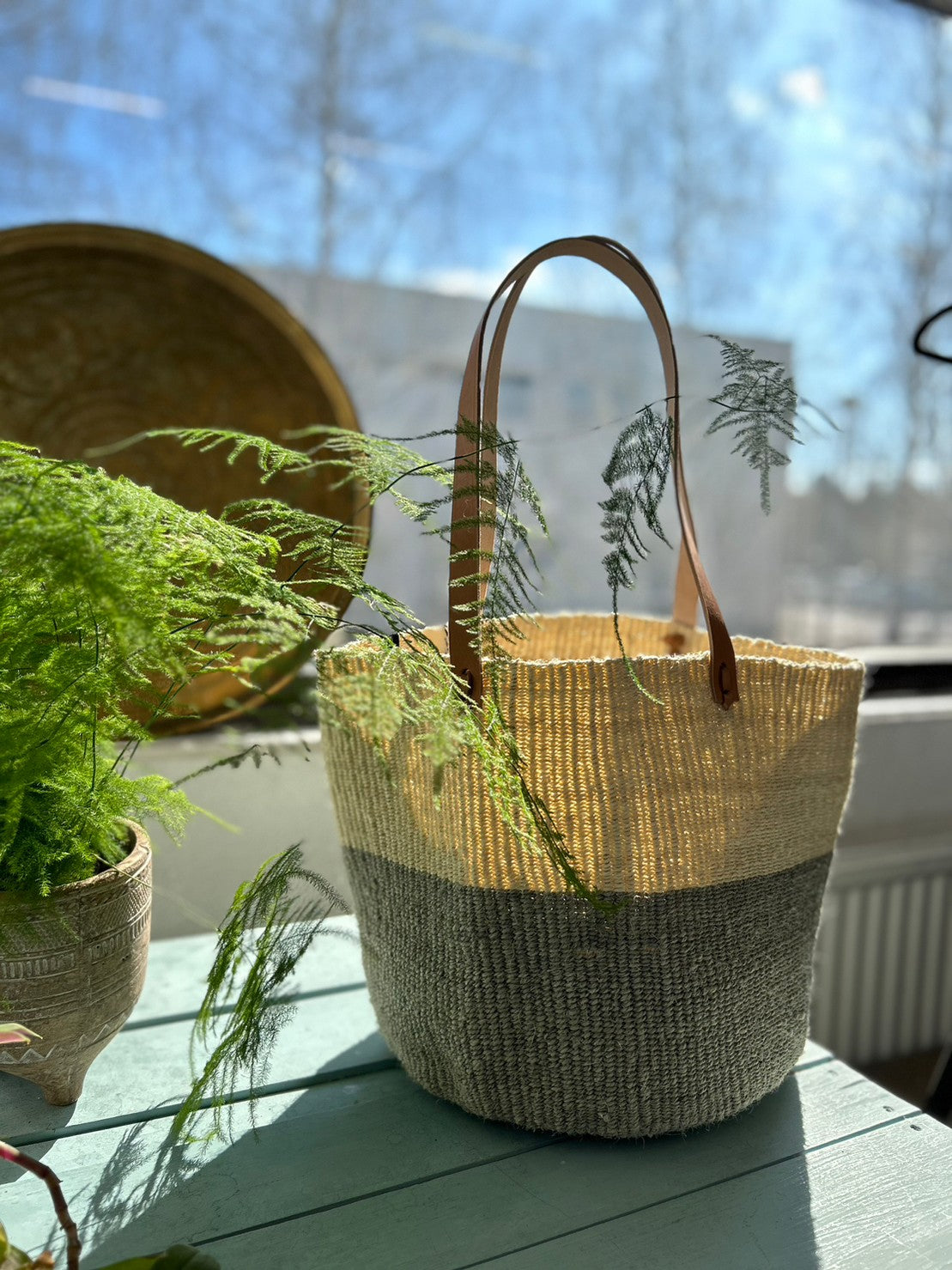 Kiondo shopper basket| Natural and Light grey duo M