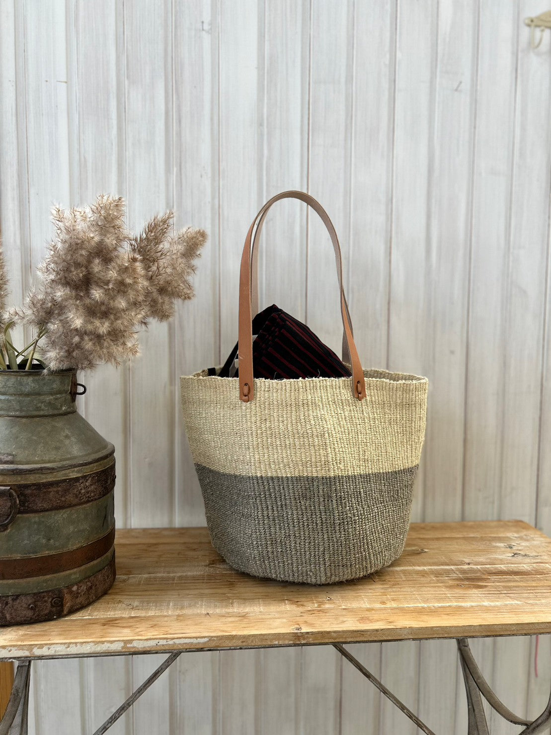 Kiondo shopper basket| Natural and Light grey duo M