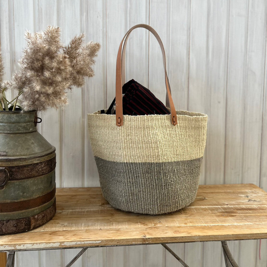 Kiondo shopper basket| Natural and Light grey duo M