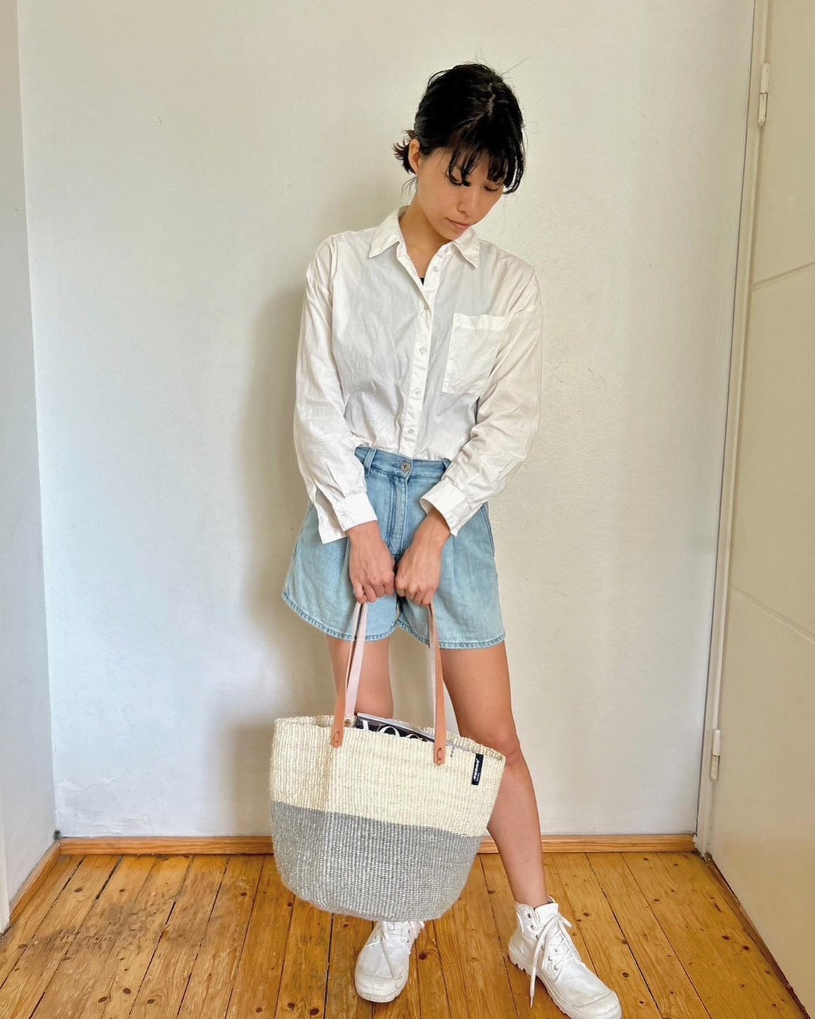 Kiondo shopper basket| Natural and Light grey duo M