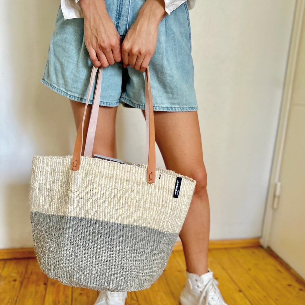 Kiondo shopper basket| Natural and Light grey duo M