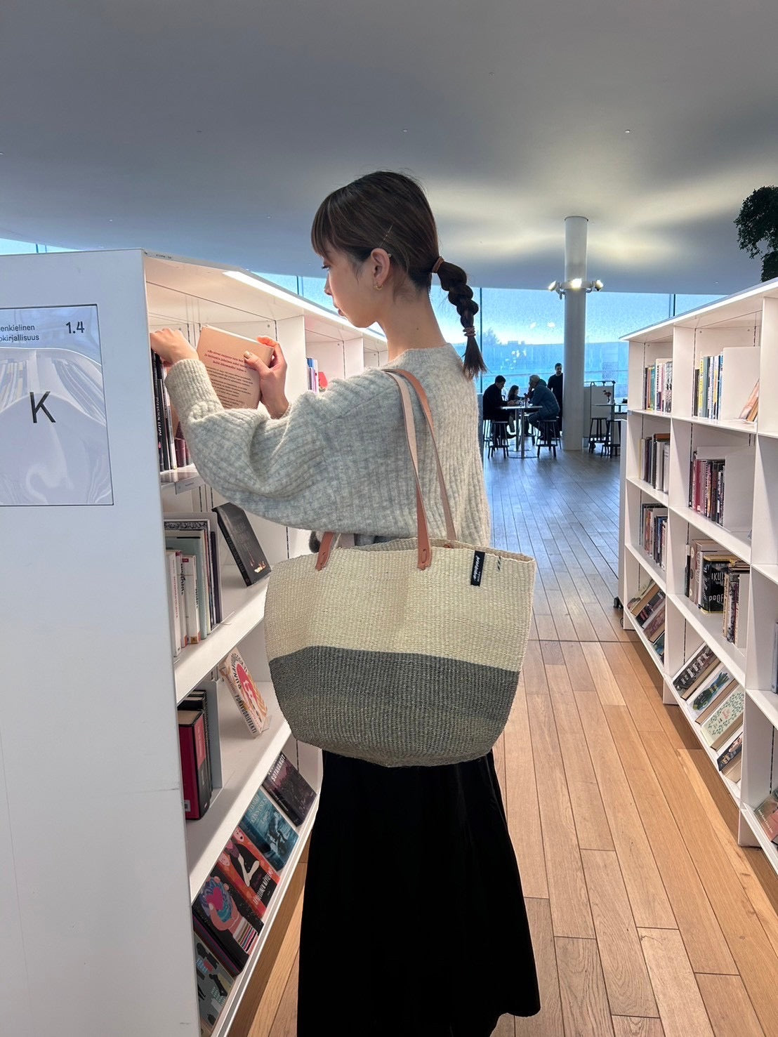 Kiondo shopper basket| Natural and Light grey duo M