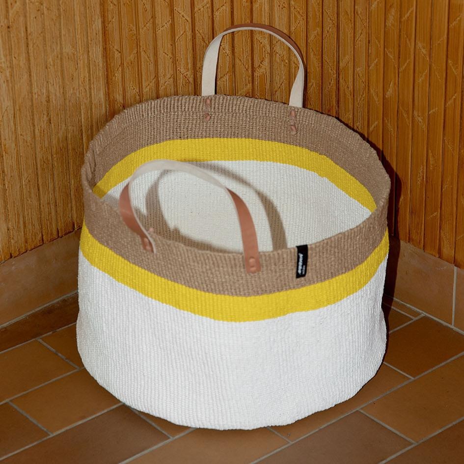 Kiondo Floor basket | Top stripe yellow XXL