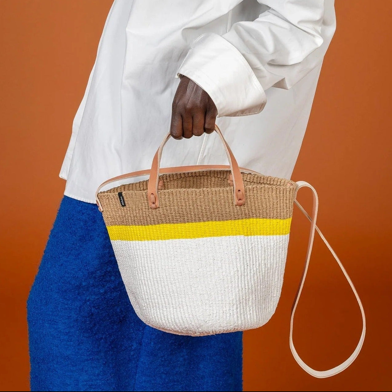 Kiondo crossbody basket bag | Top stripe yellow S