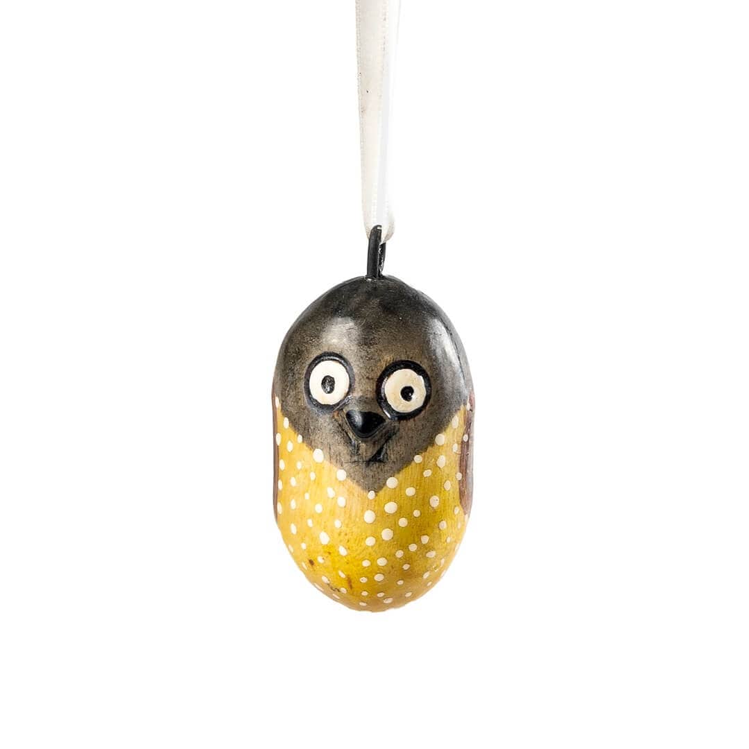 Wooden ornament | Yellow owl(フクロウ)