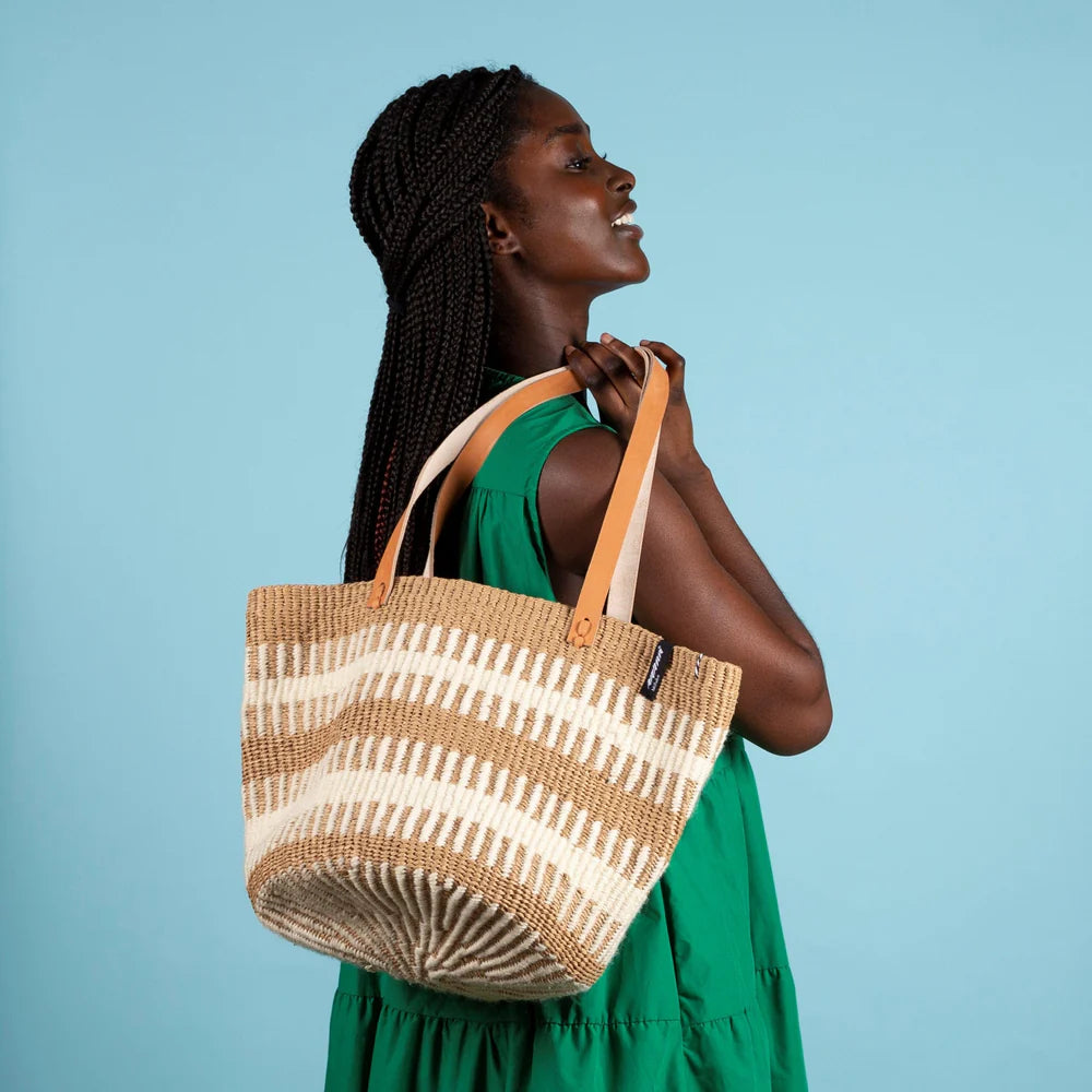 Pamba shopper basket | White rib weave M