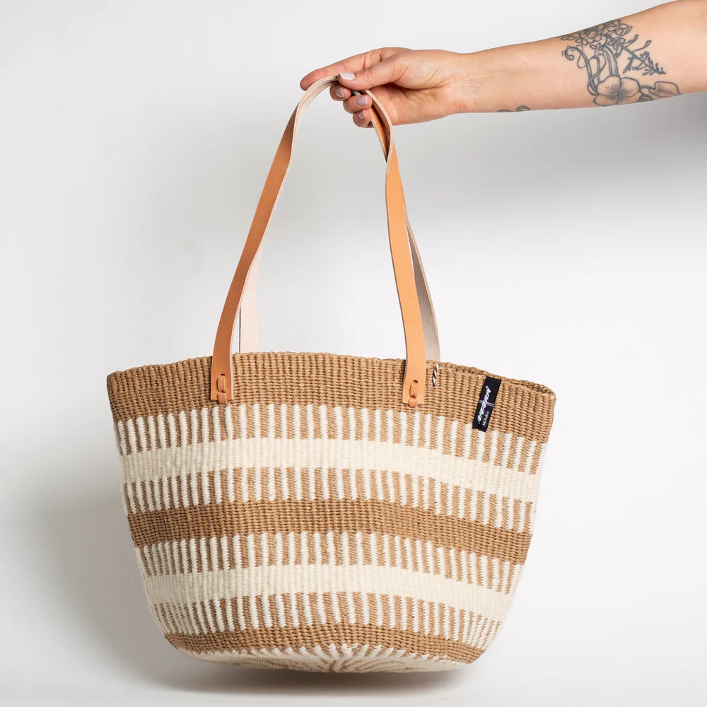 Pamba shopper basket | White rib weave M