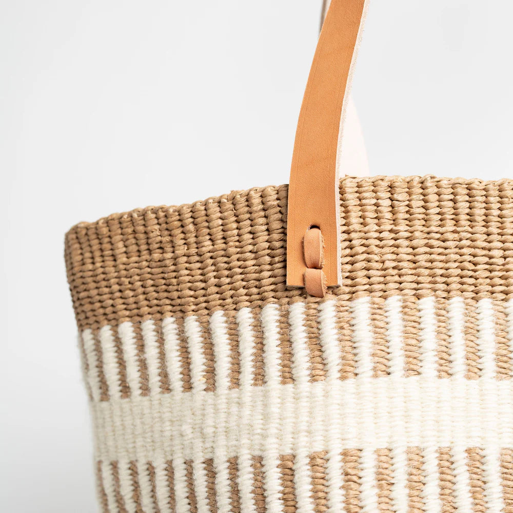 Pamba shopper basket | White rib weave M