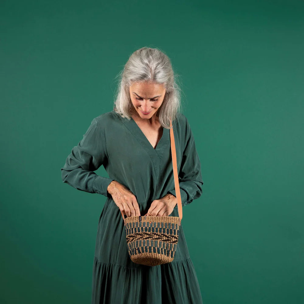 Pamba shopper basket | Green pattern weave XS