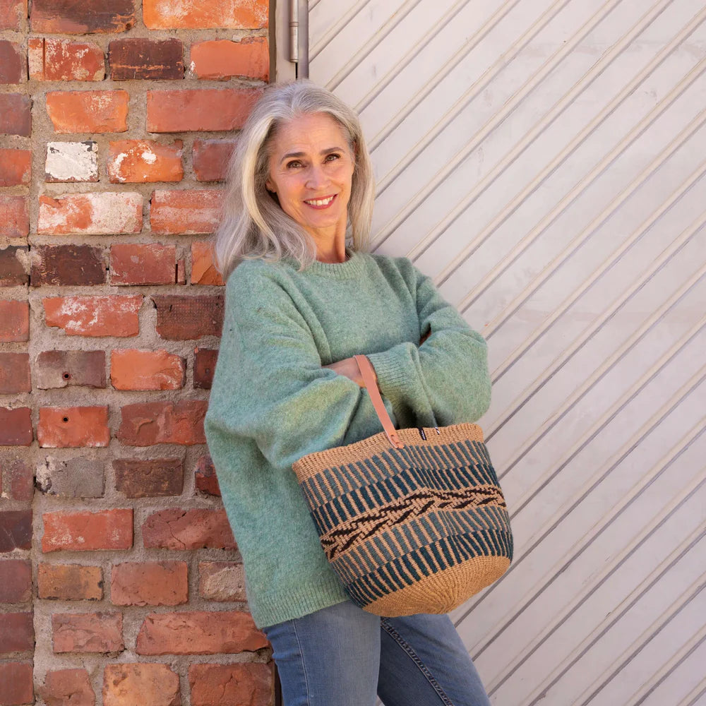 Pamba basket with handle | Green pattern weave S