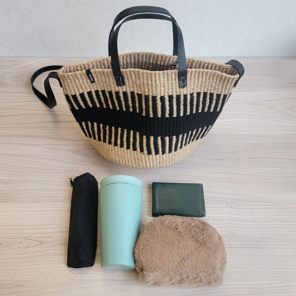 Pamba crossbody basket bag | Black rib weave S