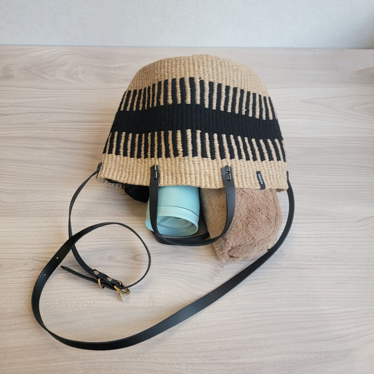 Pamba crossbody basket bag | Black rib weave S