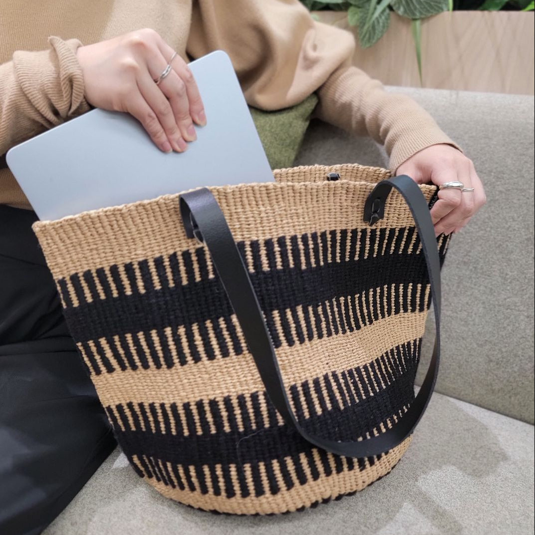 Pamba Shopper basket | Black rib weave M