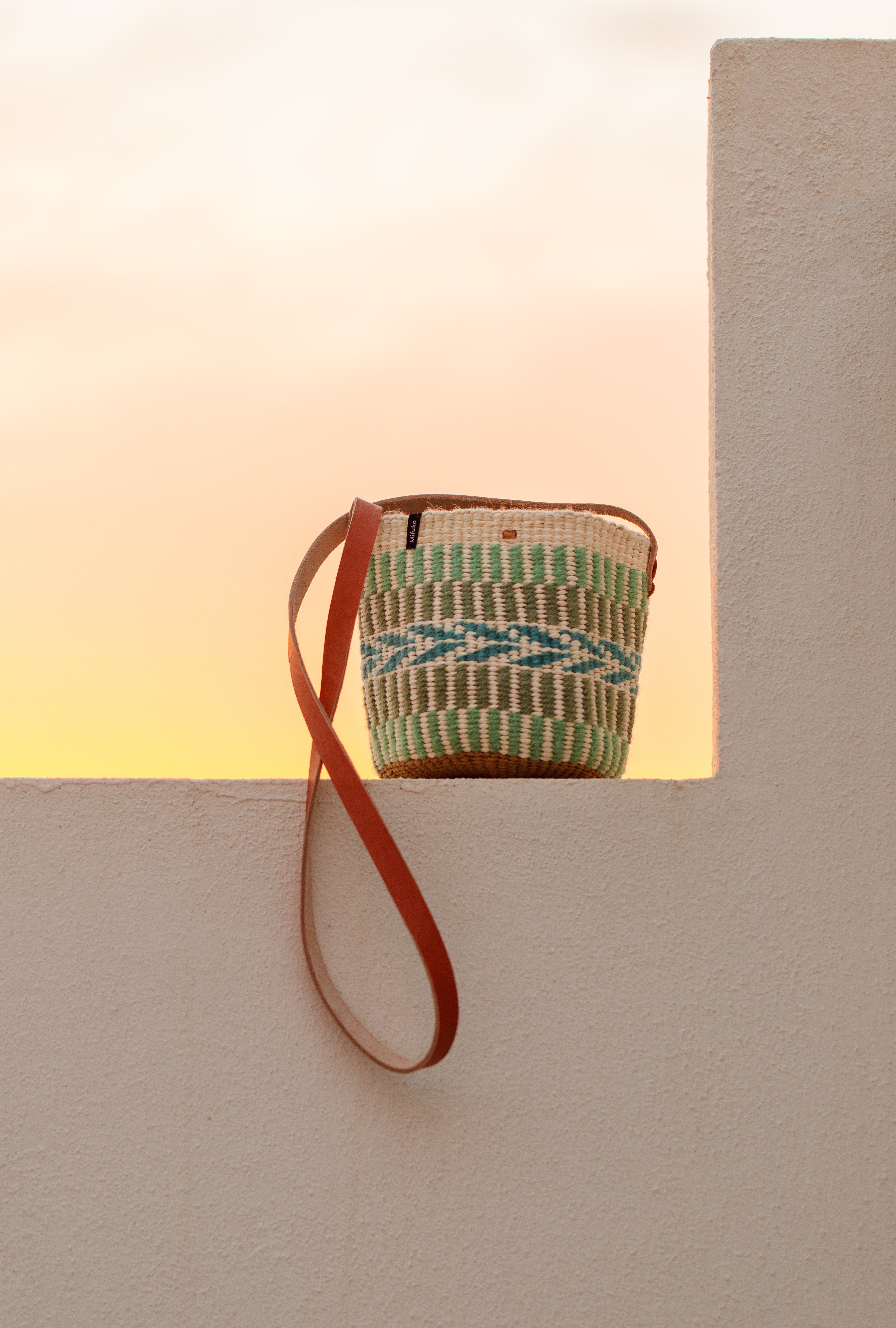 Pamba shopper basket | Light green pattern weave XS