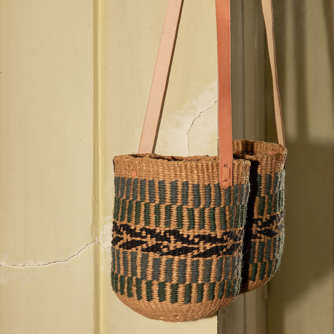 Pamba shopper basket | Green pattern weave XS