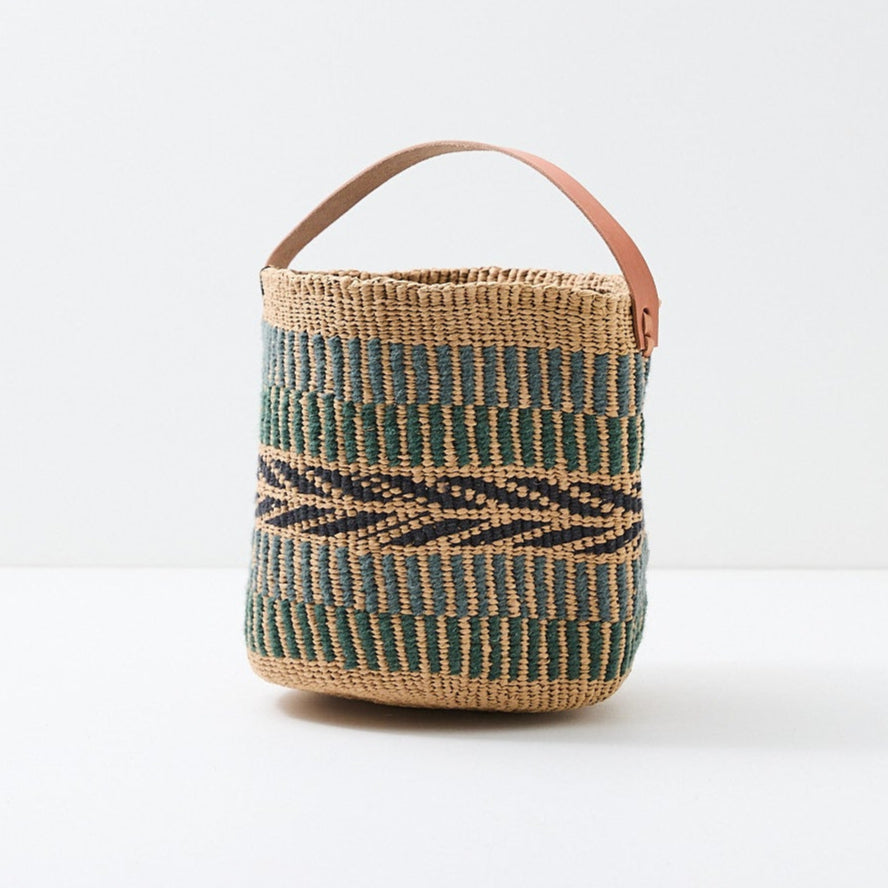 Pamba basket with handle | Green pattern weave S