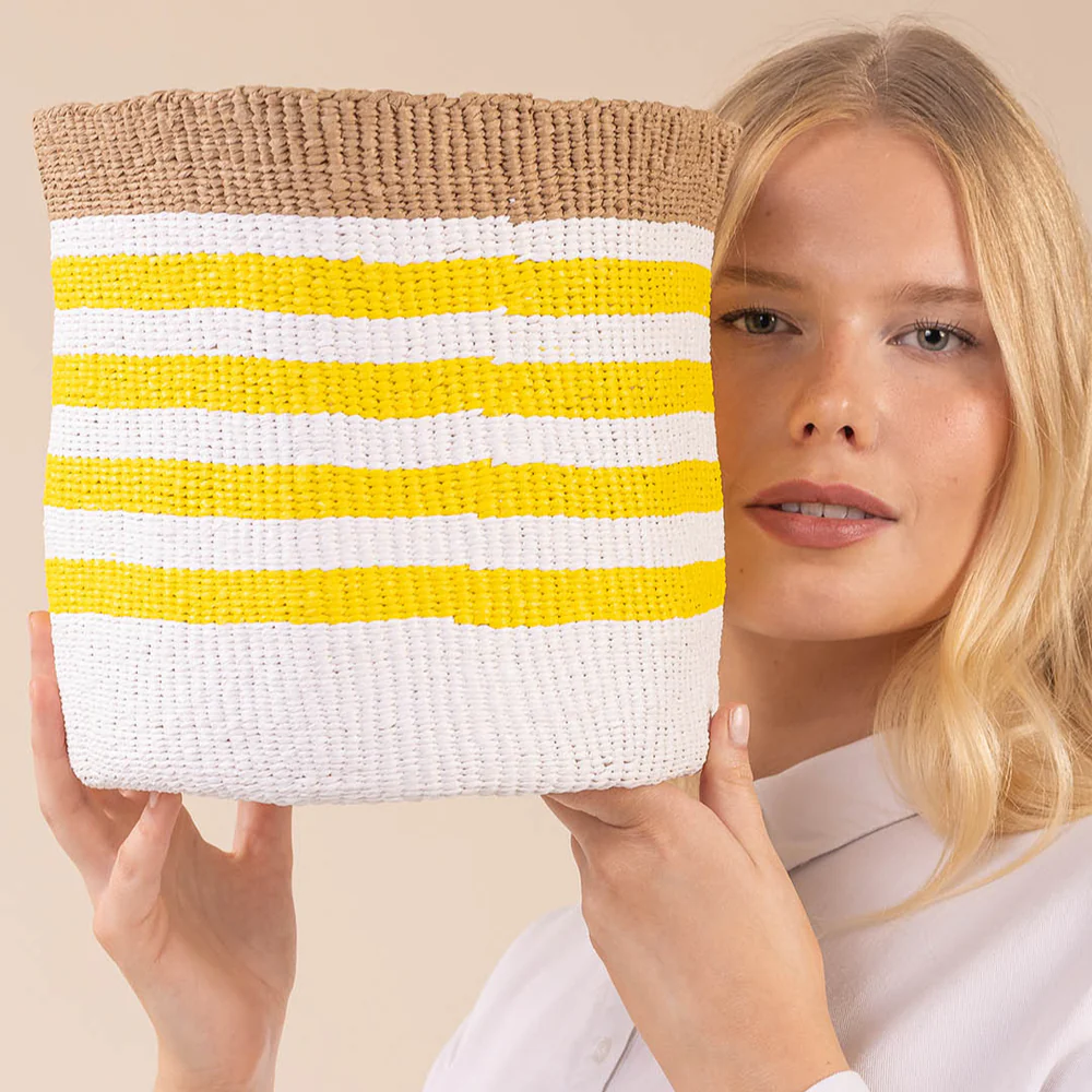 【Kiondo】インテリアバスケット イエローストライプS