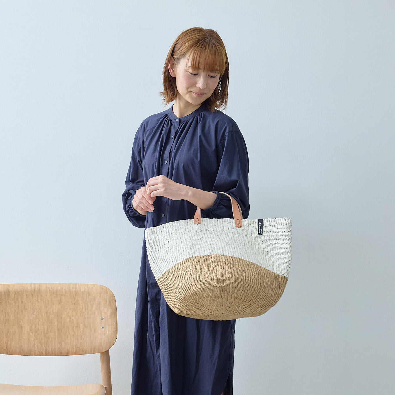 Kiondo market basket | White and brown duo M