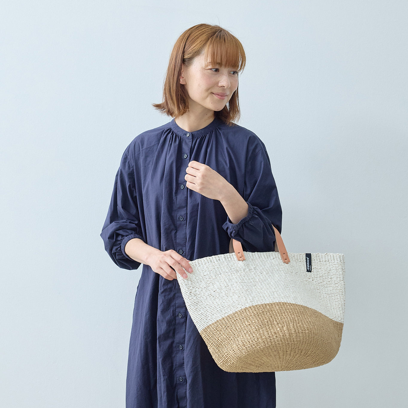 Kiondo market basket | White and brown duo M