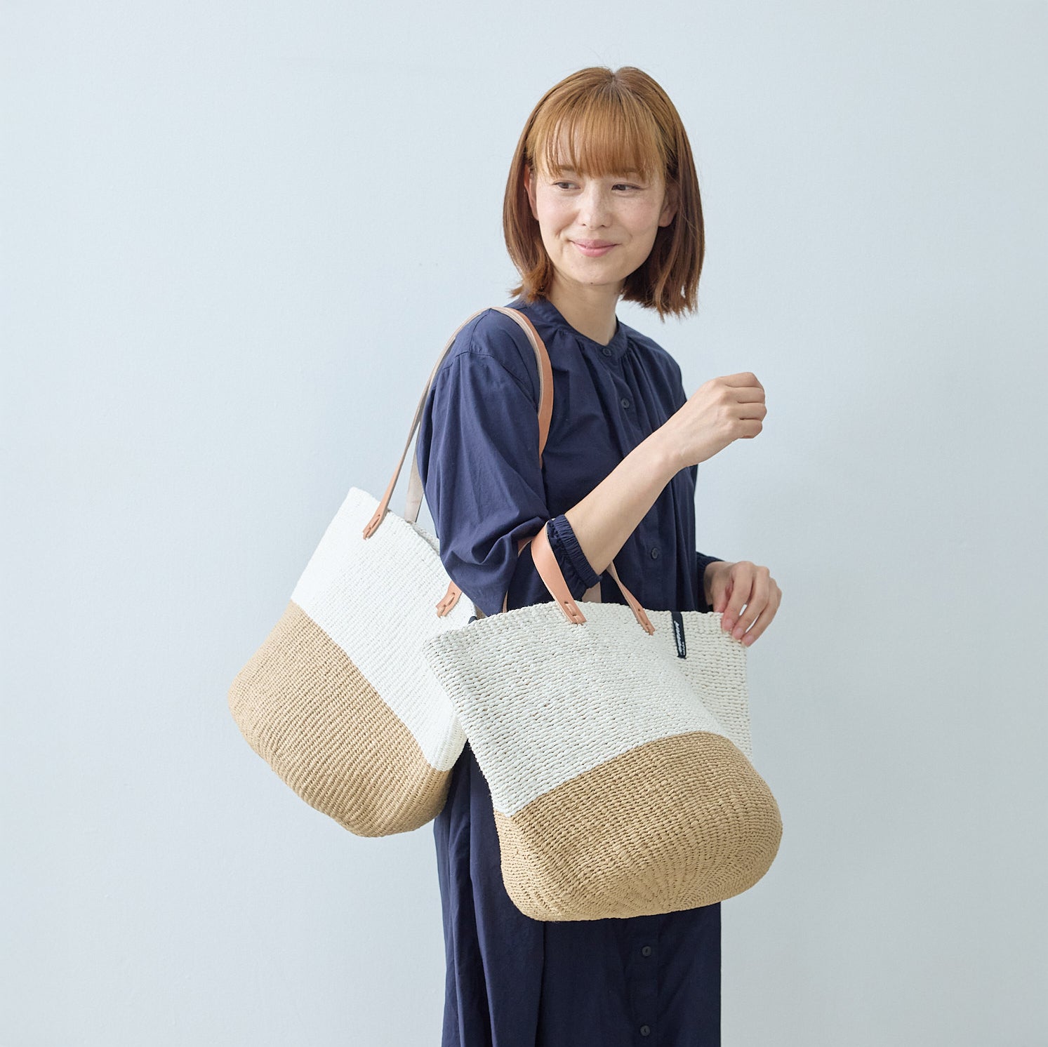 Kiondo market basket | White and brown duo M