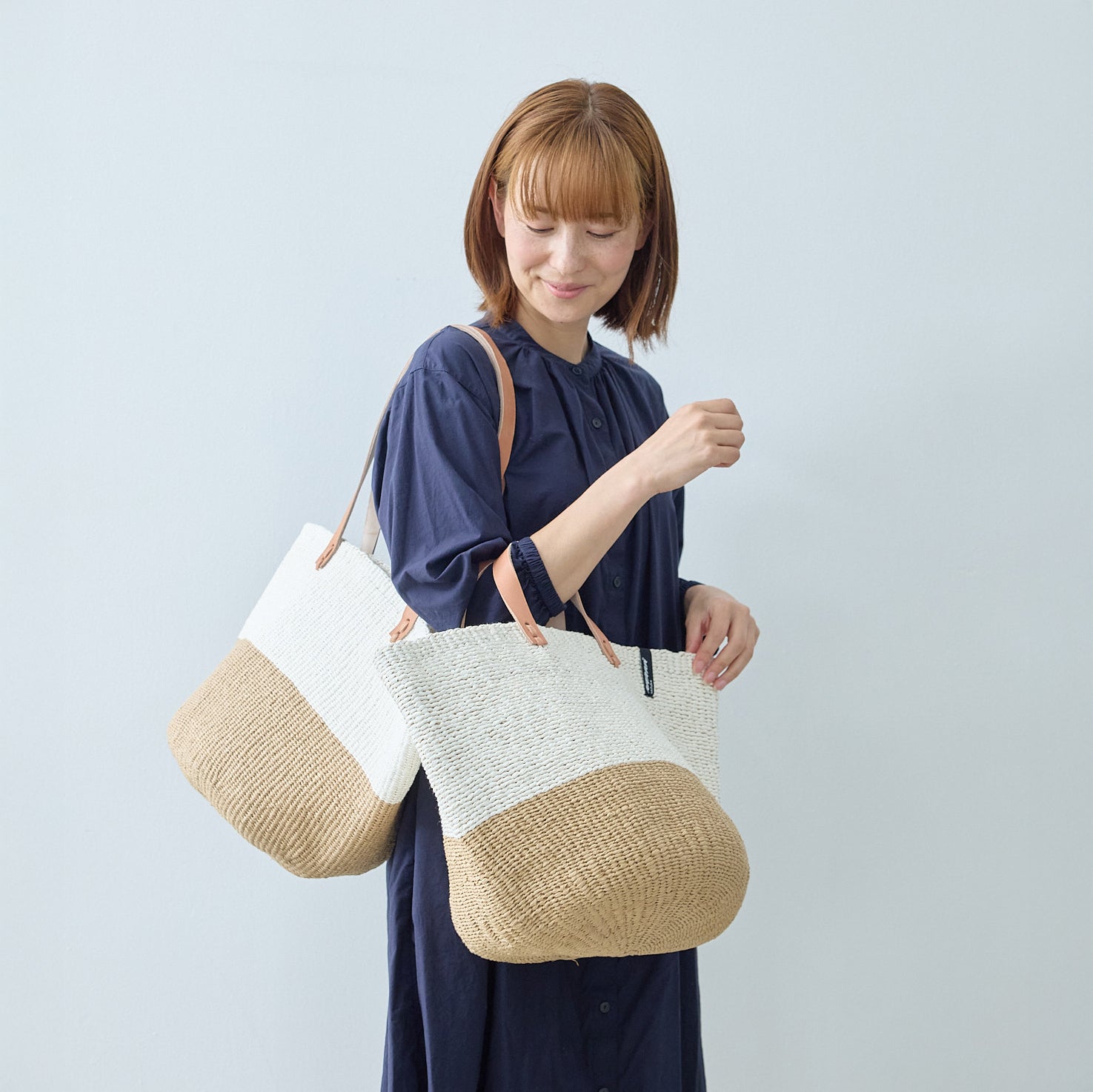 Kiondo market basket | White and brown duo M