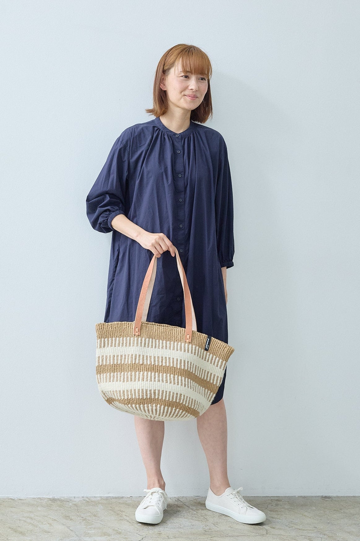 Pamba shopper basket | White rib weave M