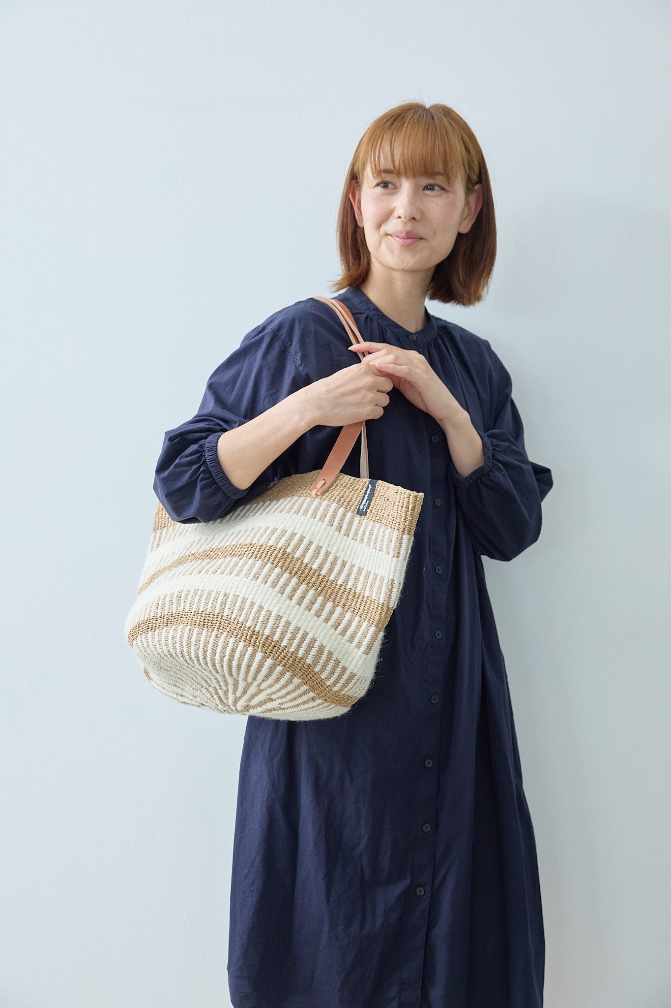 Pamba shopper basket | White rib weave M