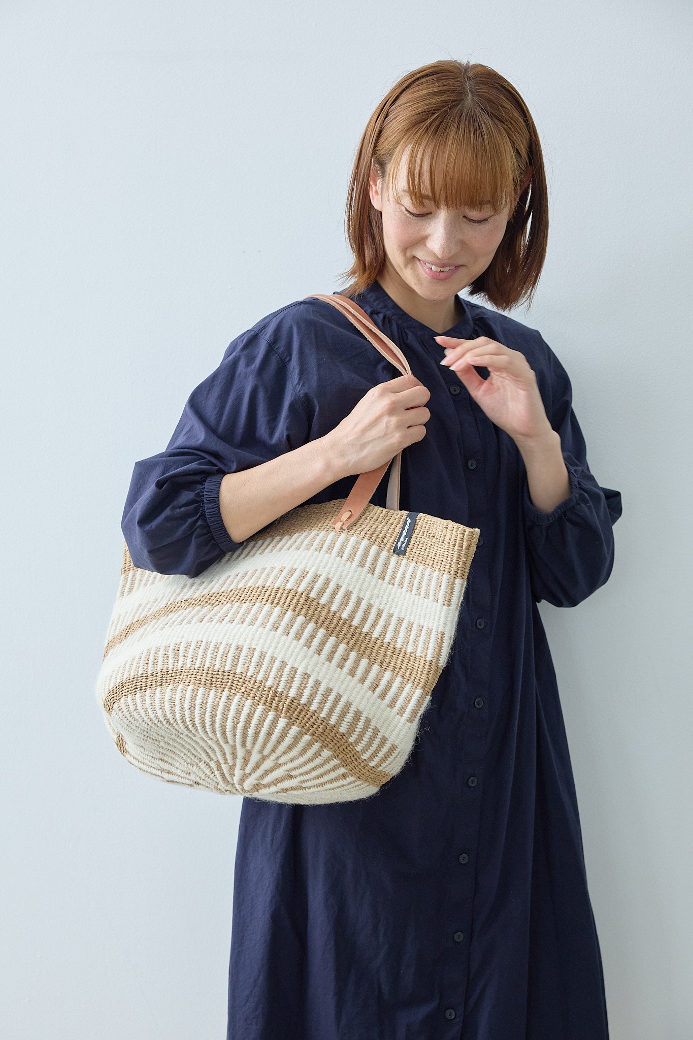 Pamba shopper basket | White rib weave M