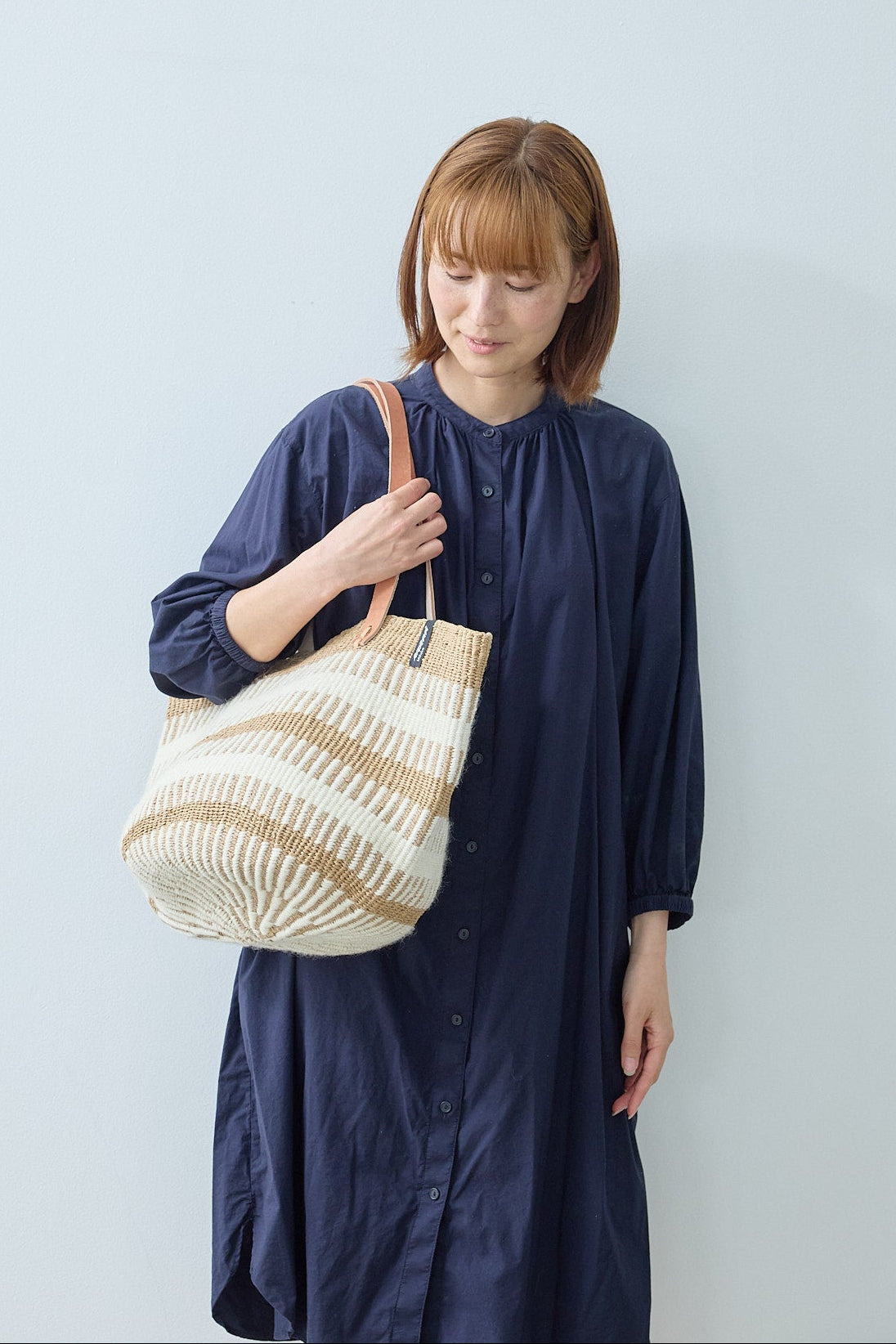 Pamba shopper basket | White rib weave M
