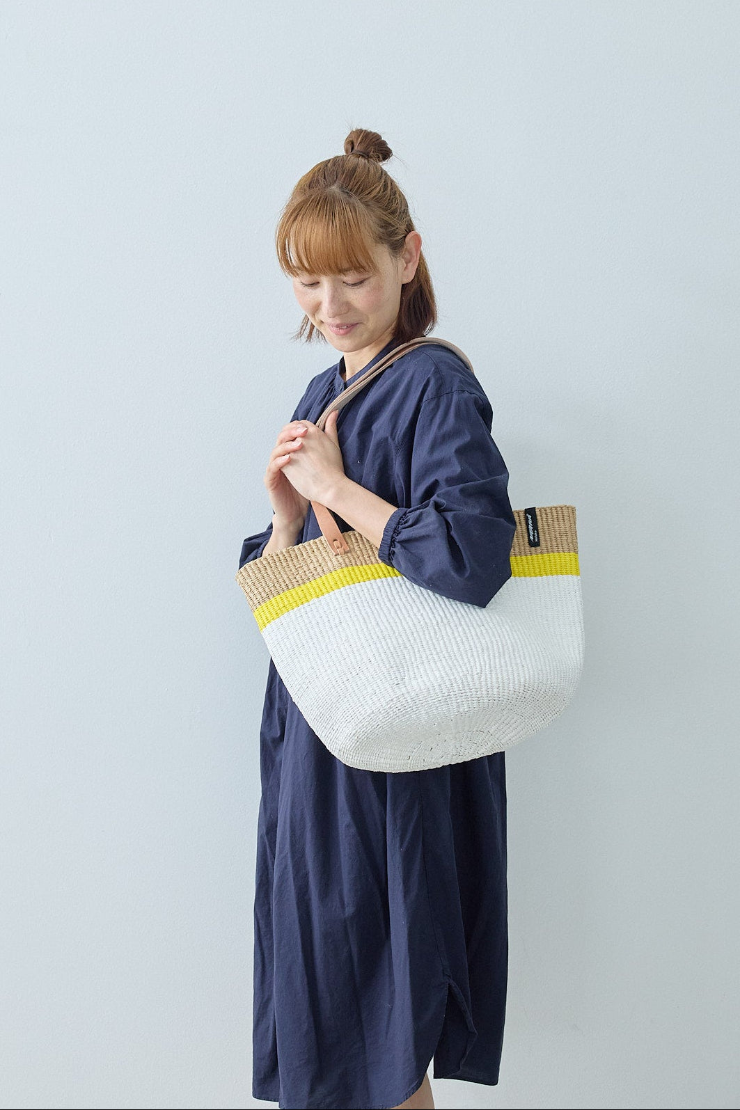 Kiondo Shopper basket | Top stripe yellow M