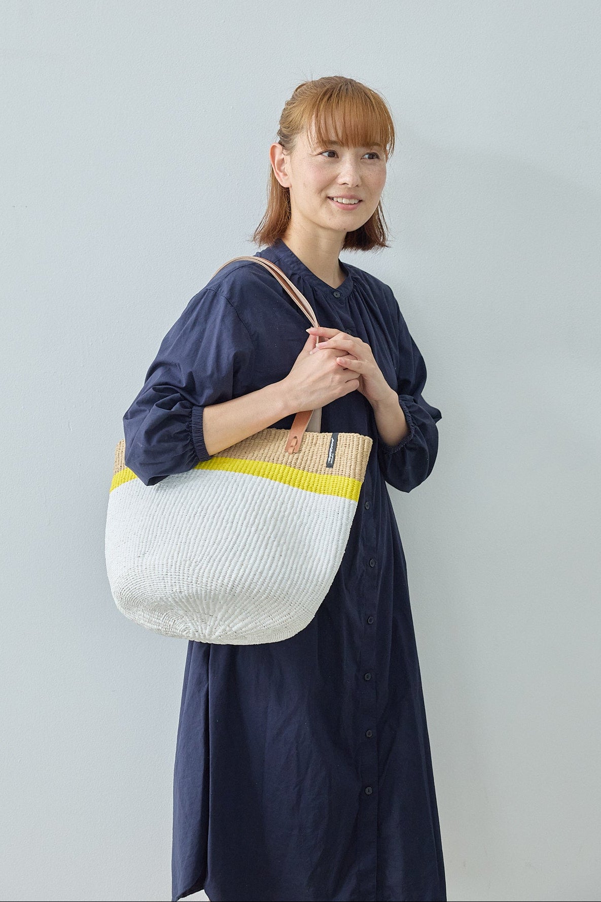 Kiondo Shopper basket | Top stripe yellow M