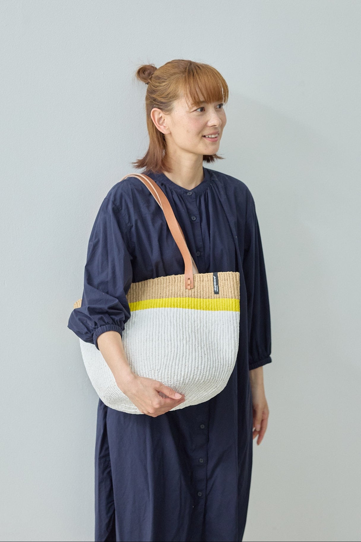 Kiondo Shopper basket | Top stripe yellow M